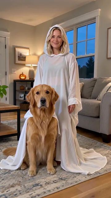 Frame from the finished AI Halloween Costume With Your Dog: Ghosts video