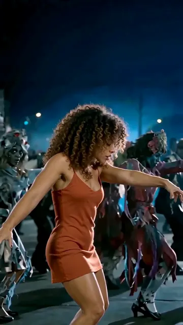 Frame from the finished Thriller Dance AI: She Leads the Zombie Crowd video